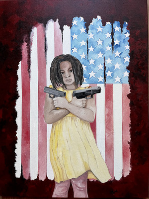 Oil Painting, 18x24 inch, Condemning Gun Violence3, America, American Flag, Guns