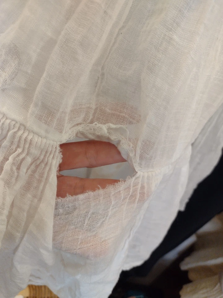 "Pátina reparable con volantes acanalados cremallera aerodinámica deslizable de algodón y lino de la década de 1940 39"" de largo" Foto 4 de 4