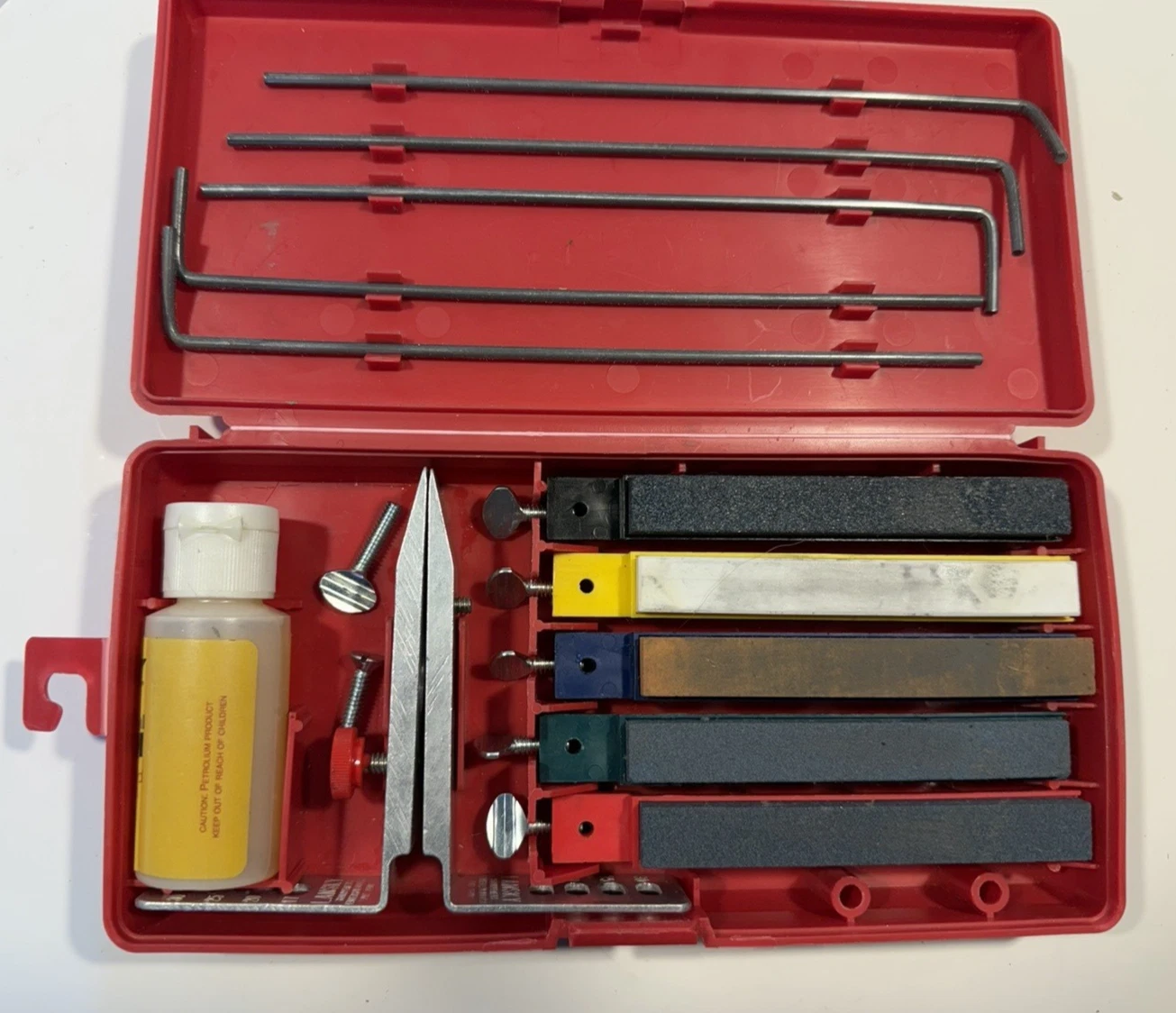 Lansky Deluxe 5 Stone Knife Sharpening System Kit Red Case Pre-Owned