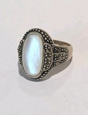 Vintage Designer FAS Sterling Silver Mother Of Pearl Marcasite Size 6.75 Ring