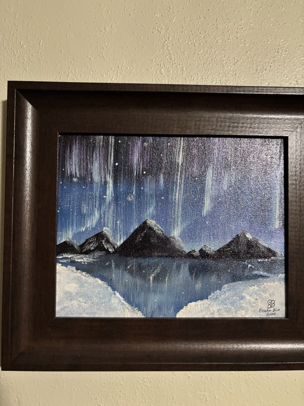 Original Landscape Painting Night Sky Mountains Lake Framed Signed 2024