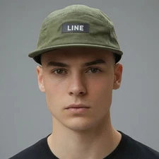 LINE Skis Japan Olive 5-Panel Camp Hat Strapback Cap 100% Cotton Adjustable