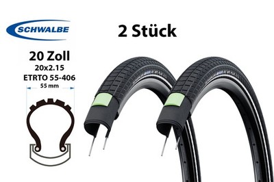 2 Stück 20 Zoll SCHWALBE Reifen Big Ben Plus 20x2.15 Pannenschutz 55-406 ADDIX