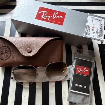 Ray-Ban RB3548 Hexagonal Gold Metal Frame Brown Gradient Glass UV400 54-21