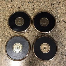 Vintage Solid Brass Leather Cork Coaster Set 4 3.75" Heavy