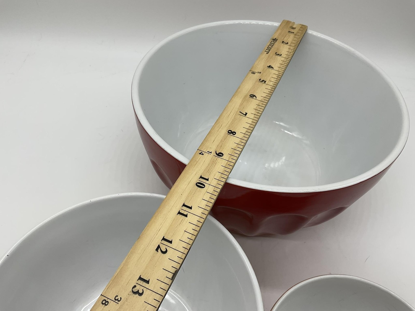 Chefs Mate Mixing Bowls Set of 3 Nesting Stoneware Red Yellow Orange Japan