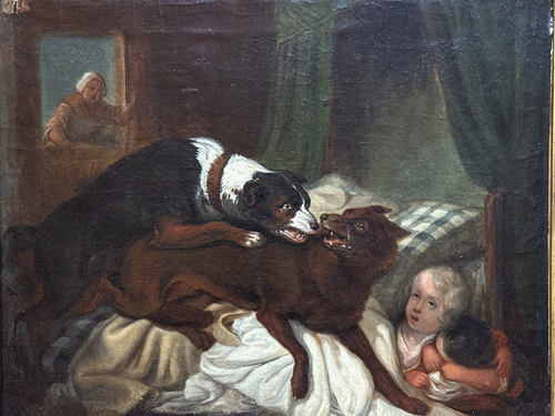 Tableau ancien attaque du loup bergerie Collier 19e Romantisme st. OUDRY VERNET - Photo 1/10