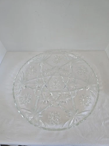 Vtg Anchor Hocking EAPC Large Crystal Glass Serving Platter 13.5"D