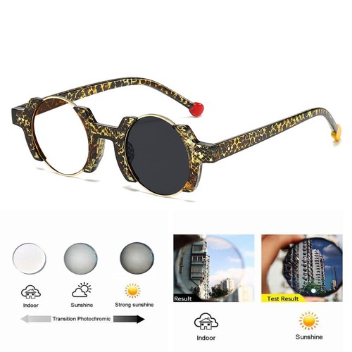 Round Photochromic Myopia Nearsighted Glasses Unisex Personality Sunglasses New - Picture 11 of 14