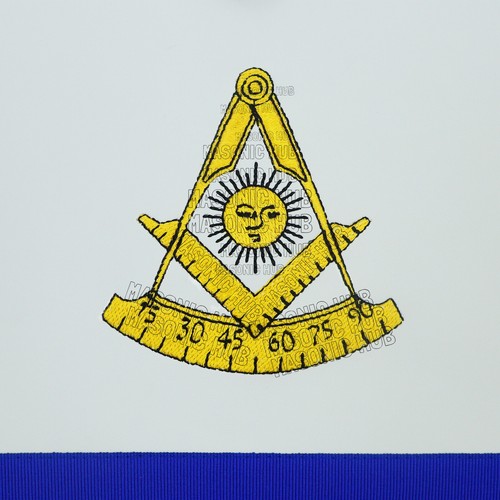 Grembiule massonico Past Master - pelle sintetica bianca, emblema ricamato a macchina - Foto 2 di 5