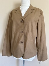 Rqt Blazer Jacket Women's Sz 12 Caramel Linen Blend Button Front Lined Blazer