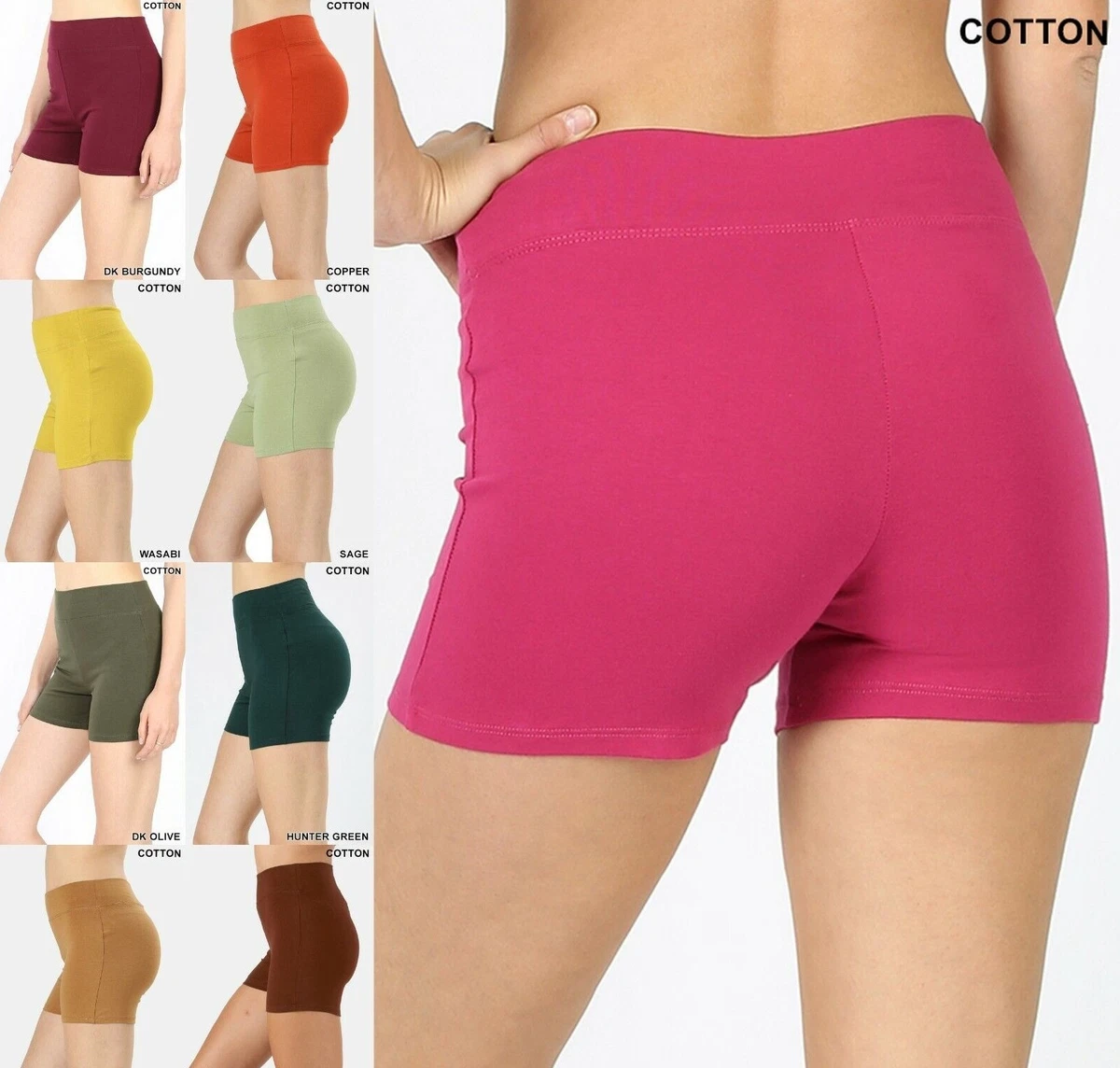 Women's Cotton Light Fitness Yoga Shorts Wide Waist Band Active