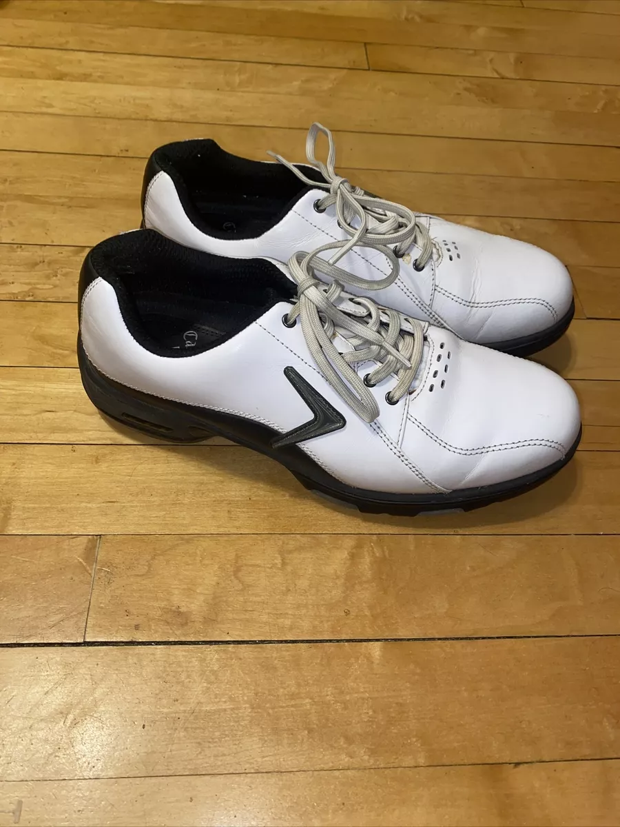Callaway Golf Shoes XTT Hot M145 52 Black White Leather Soft Spikes size 9 1 2