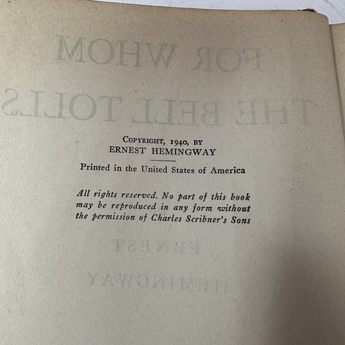 1940 Ernest Hemingway For Whom The Bell Tolls Hardcover Book Blakiston VTG Good - Picture 5 of 17
