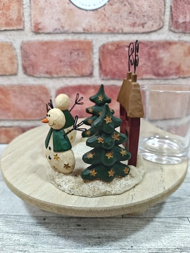 2003 Christmas Snowman Votive Holder By Suzi Skoglund House Trees Tea Light - Picture 4 of 9