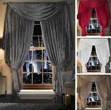Crushed Velvet Curtains Pencil Pleat Tape Top - Optional BEADED Scarf Drape