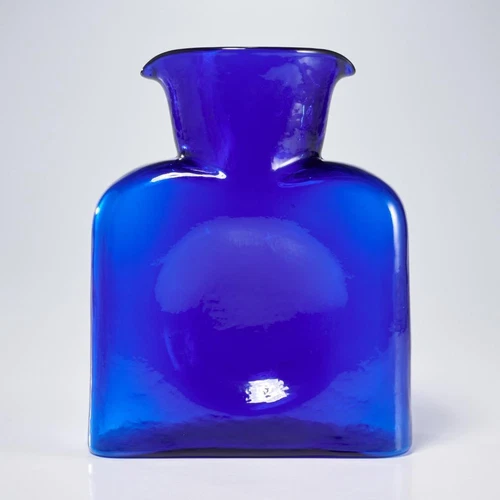 Blenko 384 Cobalt Blue Glass Bottle Pitcher Vase Decanter Double Spout Carafe 8"