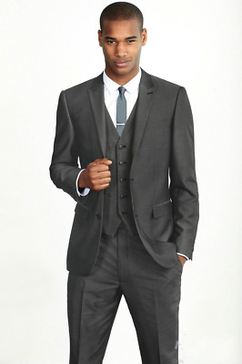 Costume De Mariage Pour Hommes Gris Foncé Designer (Veste Gilet