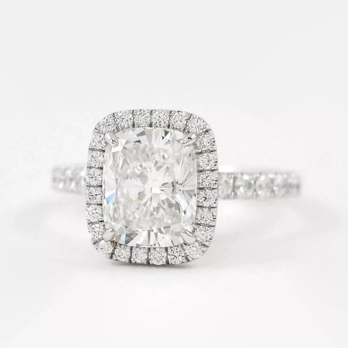 1.50TCW Cushion Lab Grown IGI Certified Diamond 14K Gold Halo Engagement Ring - Picture 7 of 20
