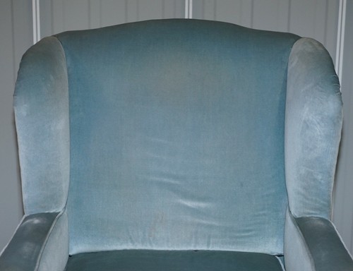 HEAVILY CARVED LION HAIRY PAW FEET VICTORIAN ARMCHAIR SKY BLUE VELVET GEORGE II - Picture 5 of 12