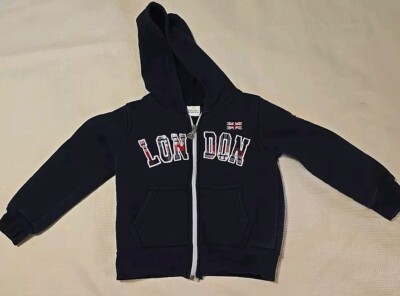 McAli Navy Blue London Full Zip sweatshirt crown flag embroidery Size 3-4
