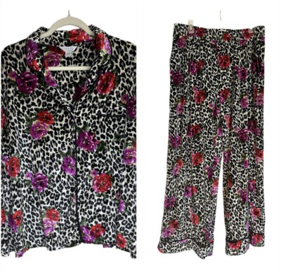Sofia Intimates By Sofia Vergara Leopard Floral Velour Women's Pajama Set Sz XL
