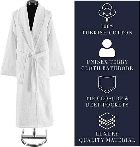 Classic Turkish Towel Absorbent Premium Cotton Terry Cloth Bathrobe Men Soft - Picture 2 of 6