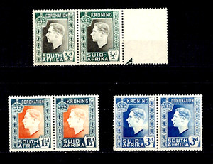 South Africa 1937 Coronation short set SG# 74, 76, 77 MNH