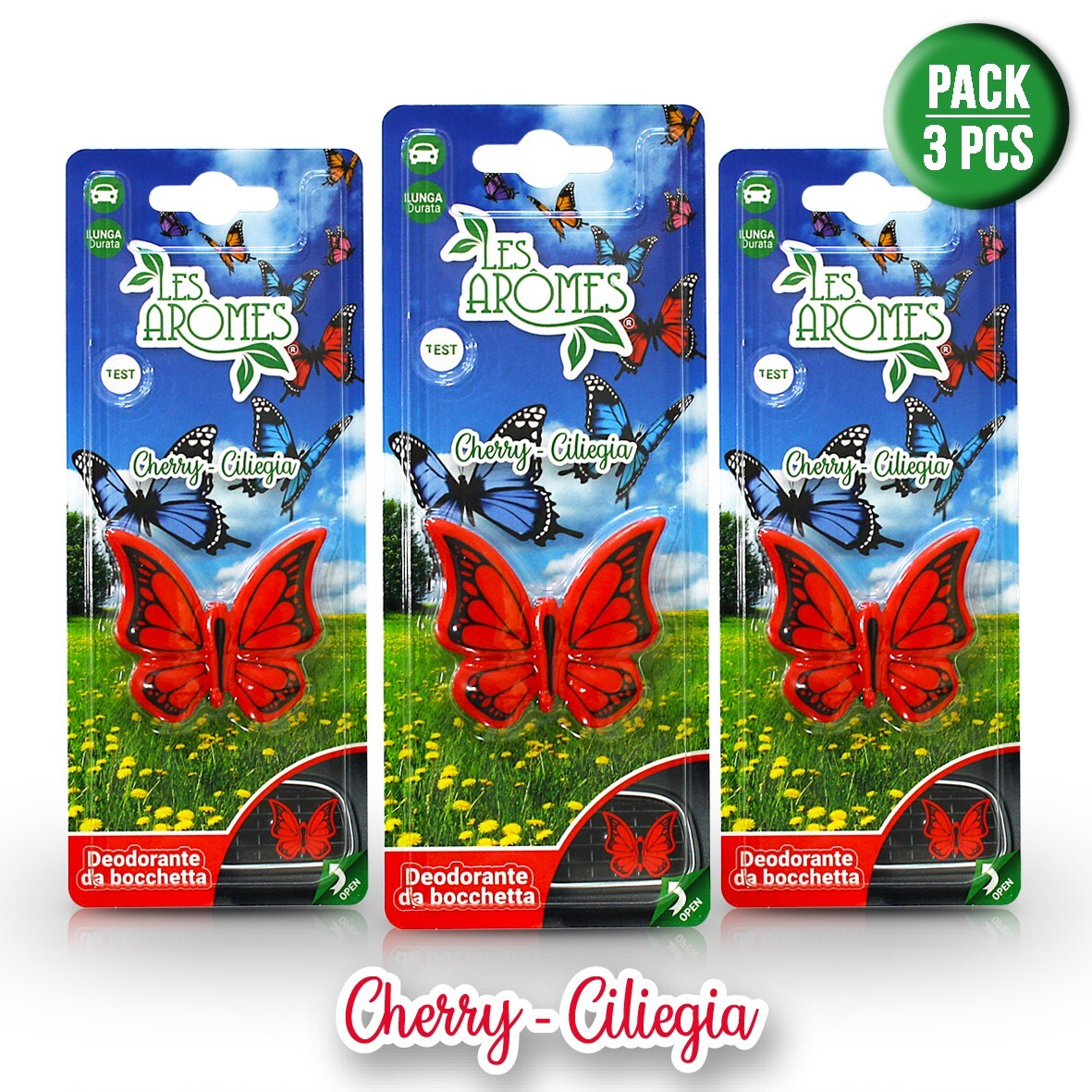 Deodorante profumo auto bocchetta Farfalla Ciliegia - Pack 3 pz