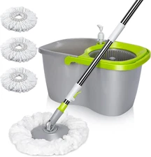 Mop & Bucket w/ Wringer Set, Spin Mop Cleaning System w/ 3 Mop Pads, 50.4" Tall