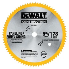 DeWalt 5-3/8" x 80 Tooth Paneling and Vinyl Cutting Steel Saw Blade DW9053