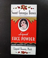 1934 Sweet Georgia Brown Liquid Face Powder (Pink) Label Valmor Black Americana