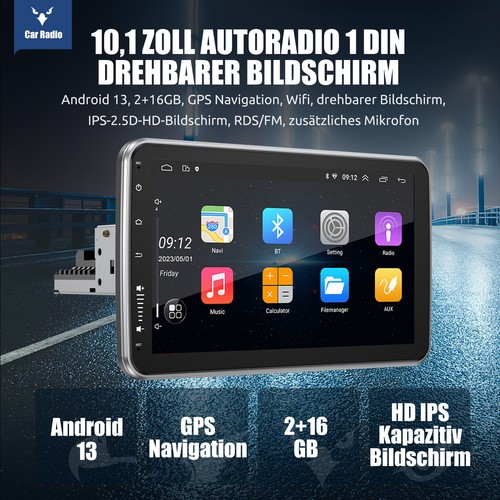 10.1" Autoradio Android 13 GPS KAM 1 DIN WIFI BT 360° Grad Drehbarer Bildschirm - Bild 2 von 14