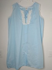 Vtg Montgomery Ward L 18/20 Light Blue Nightgown Lace Sleeveless Tie Front