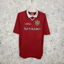 Score Draw Manchester United 1997-2000 UCL Winner Football Shirt Jersey Size M