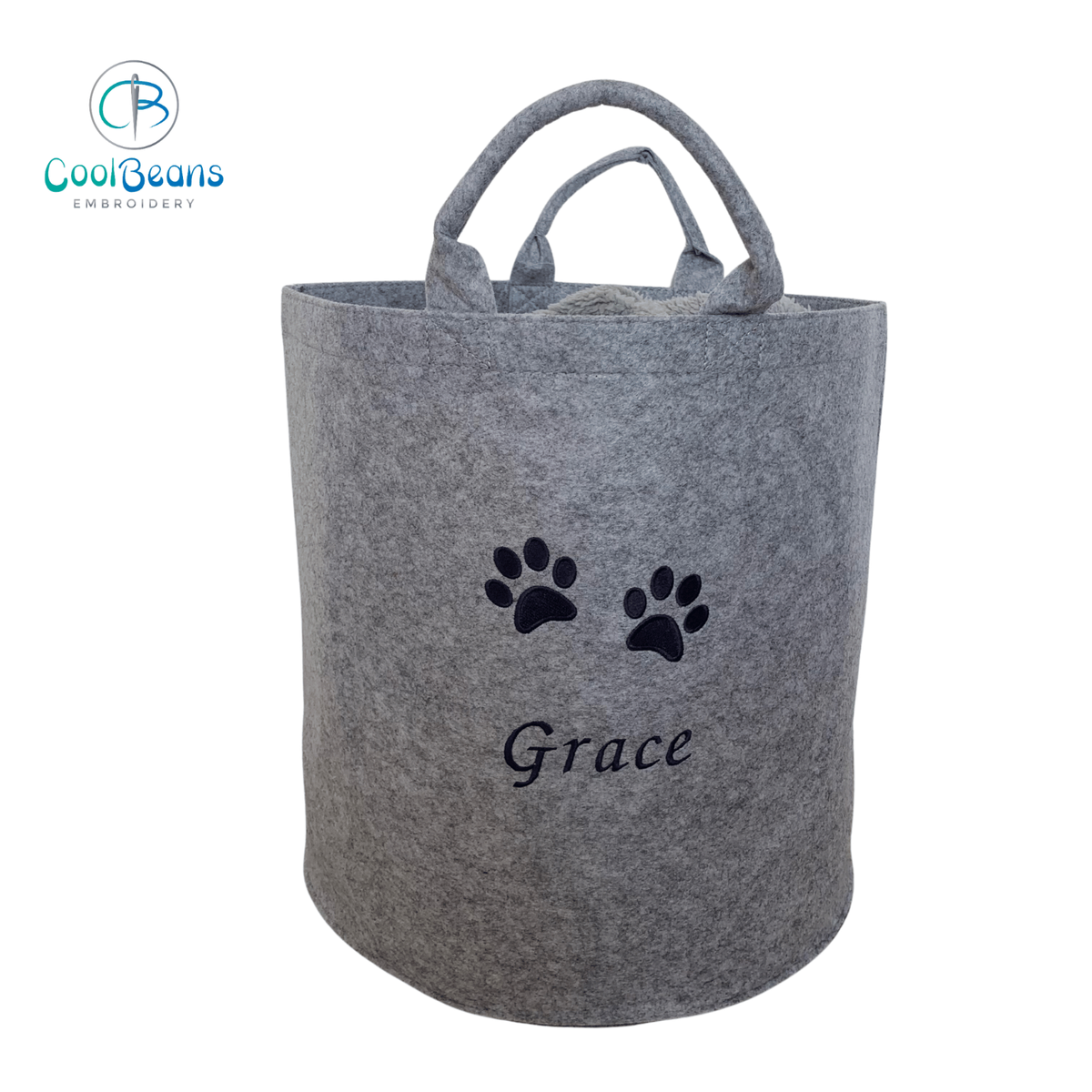 PERSONALISED DOG STORAGE TUB FELT TRUG NAME PAWS EMBROIDERED