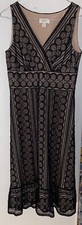 Loft Ann Taylor Nude Black Lace Dress Sleeveless Midi Lined Cotton Blend Sz 6