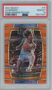 2021 SELECT NEON ORANGE PULSAR #75 JA MORANT 5/15 POP 4 PSA 10