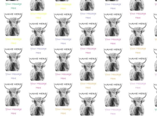 Highland Cow Colourful Personalised gift wrapping paper Birthday Christmas - Picture 1 of 2