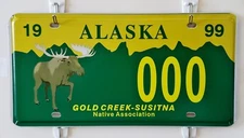 1999 Alaska Gold Creek Susitna Native Association Sample License Plate - Mint AK