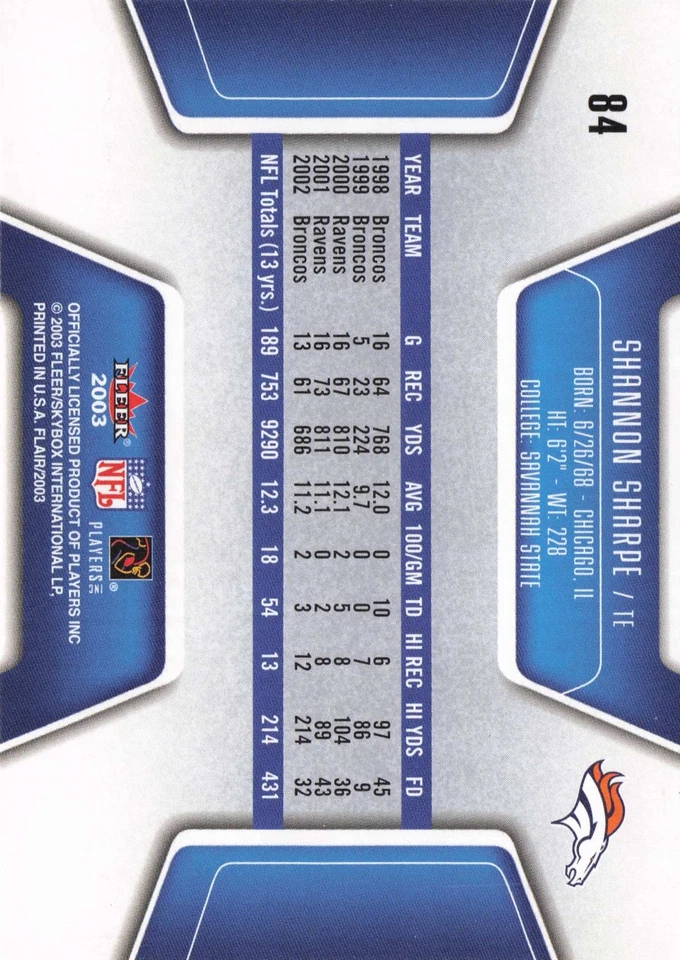 2003 Flair #84 Shannon Sharpe - Image 2 of 2