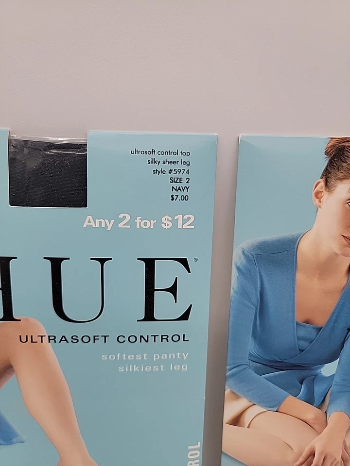 Hue Pantyhose Size 2 Med Navy Sleek Ultra Soft Control Top Sheer Leg 5974 LOT - Image 3 of 4