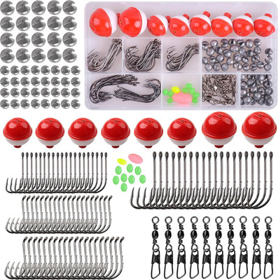 Fishing Tackle Kit, 160Pcs Basic Bobbers and Hooks Assortment with Octopus Circl