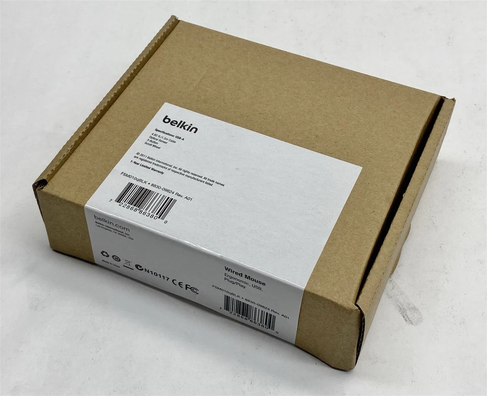 Belkin F5M010qBLK Black 3-Button Wired USB Optical Mouse 5ft Cord Lot 5 NEW - Image 4 of 4