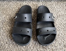 Size 10 - Crocs Men  s Classic Two-Strap Slide Sandal V2 Black W/ Jibbitz