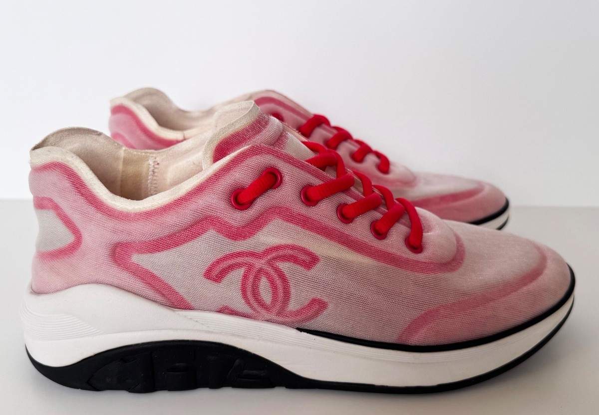 CHANEL RED WHITE CC LOGO LYCRA MESH SNEAKERS 41.5 | eBay