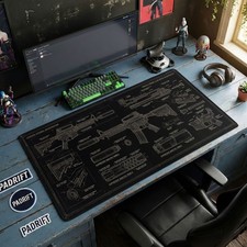 AR-15 M4 Rifle Blueprint Art XL Gaming Mouse Pad, Tactical Art Desk Mat