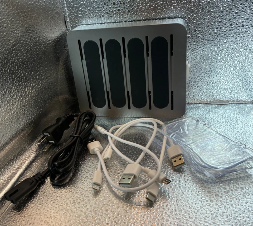 4 Port USB Charging Station - Multi Device Charger Organizer - Silver - Image 2 of 4