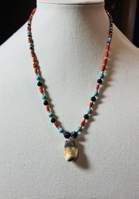 Authentic Native American Wyoming Bull Elk Tooth Whistler Necklace 20  Sterling