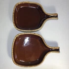 2 Vintage Hull Pottery Brown Drip Glaze 8" Square Serving Tray Handled Skillet